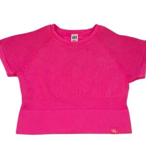 Joy Lab Hot Pink Cropped Workout Top Seamless Mesh Short Sleeve Active Medium